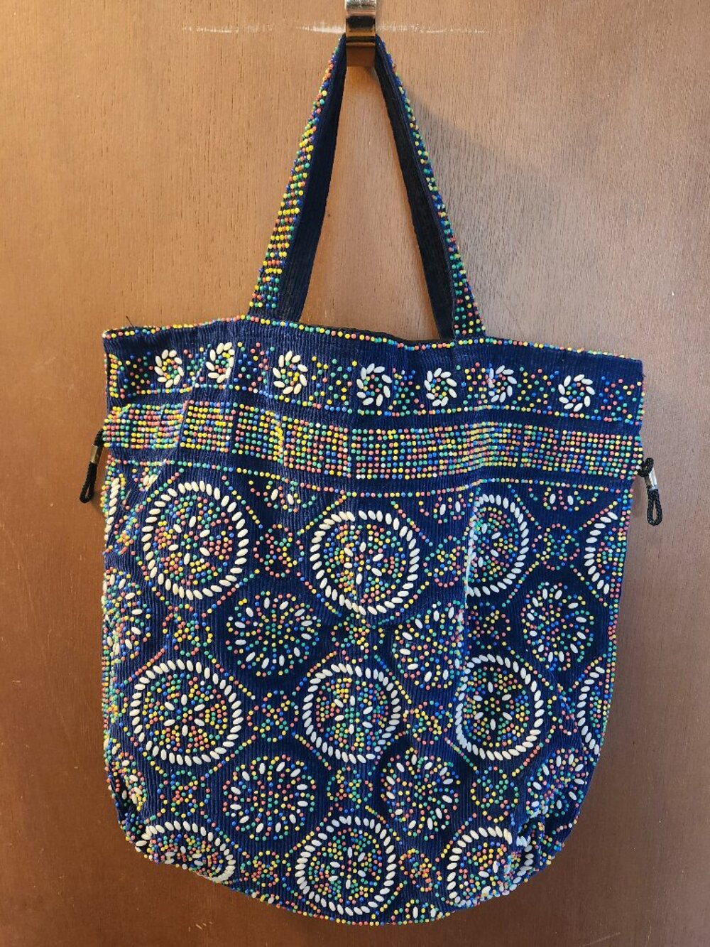 Vintage Plastic Beaded Drawstring Handbag Purse